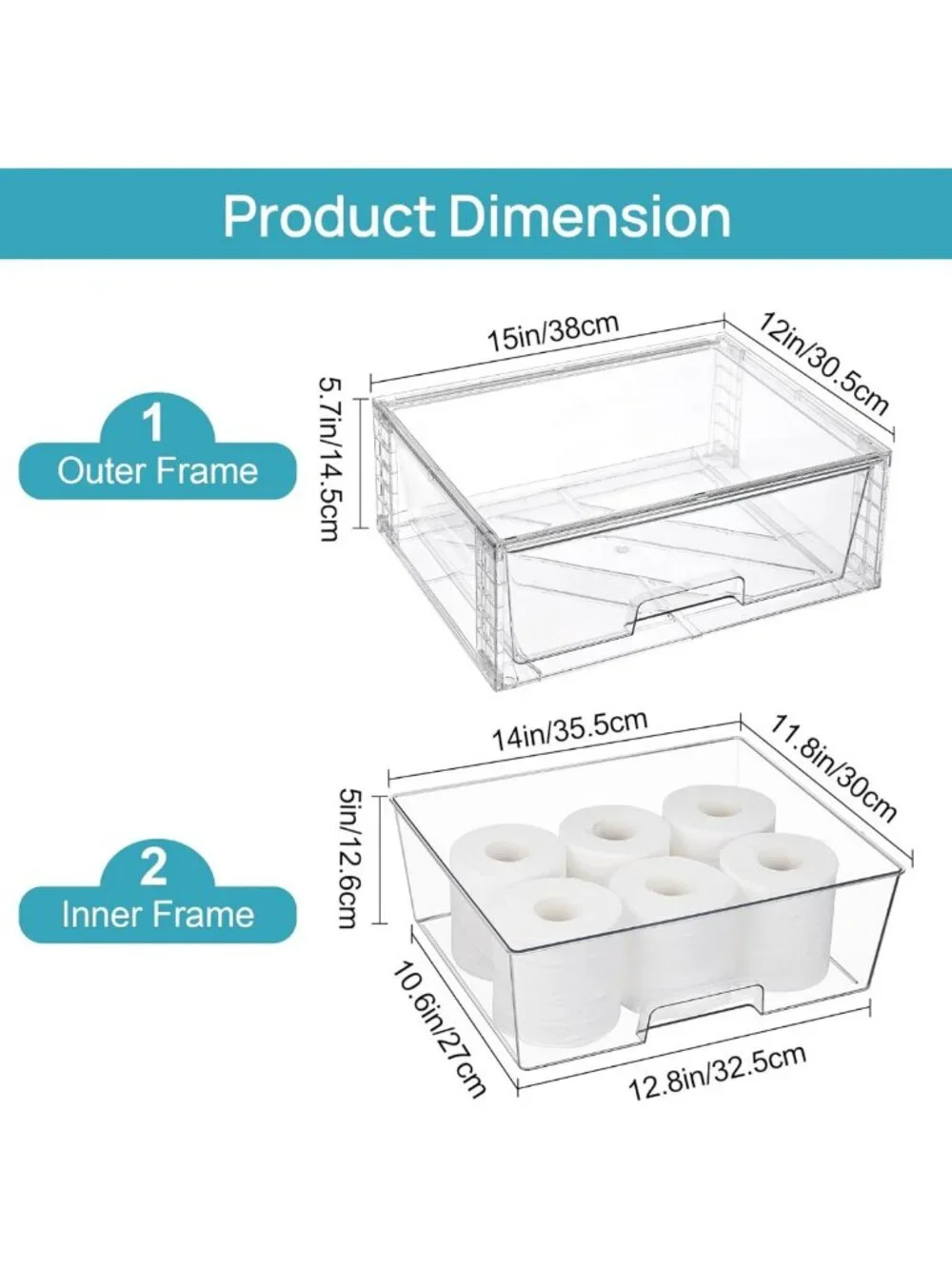 2 Pack Large Stackable Clear Acrylic Storage Drawers for Bathroom & Kitchen